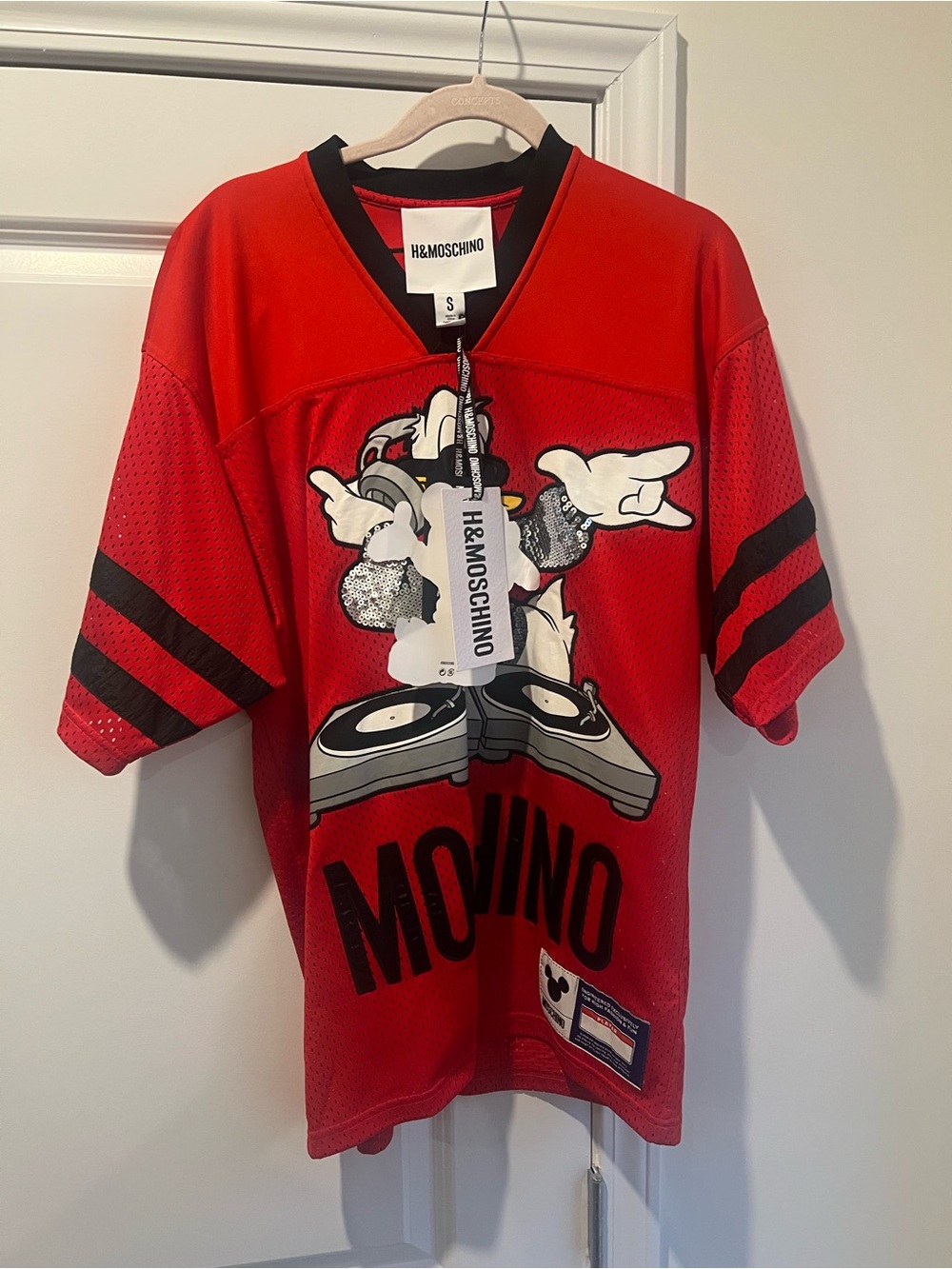 Moschino Red Graphic DJ Mesh Jersey with Black Trim